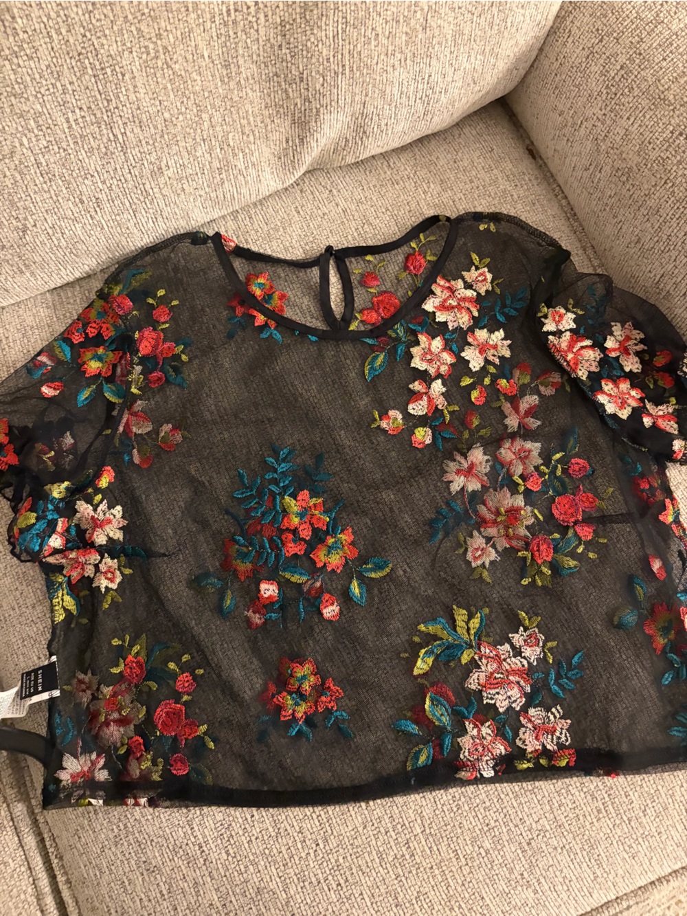 Sheer Black Floral Embroidered Chemise - Women's Intimates